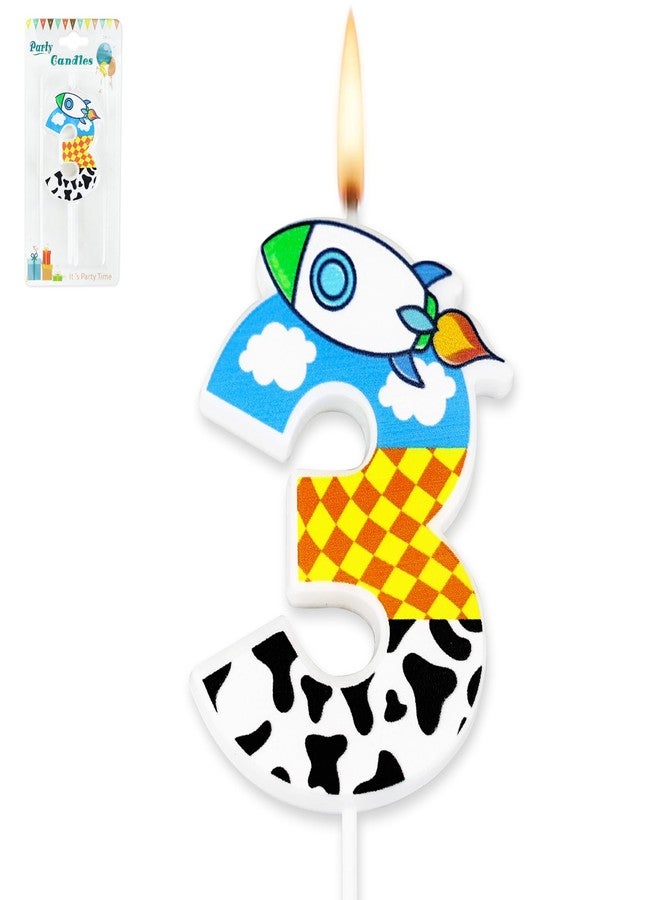 CHENRINDECO Cartoon Story Birthday Candle Blue Sky White Cloud Rocket Candle Toy Theme Birthday Party Supplies (Number 3) - Image 1
